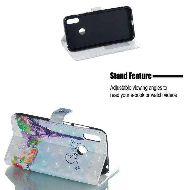 Tower Pattern 3D Horizontal Flip Leather Case for Huawei Y7 (2019), with Holder & Card Slots & Photo Frame & Wallet