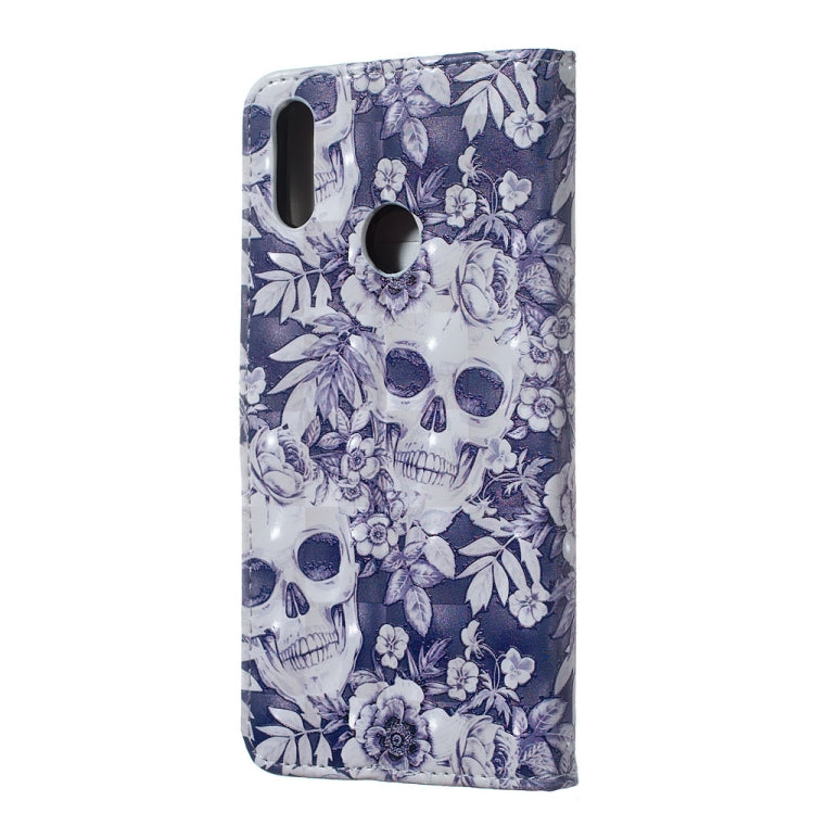Skull and Flower Pattern 3D Horizontal Flip Leather Case for Huawei Y7 (2019), with Holder & Card Slots & Photo Frame & Wallet
