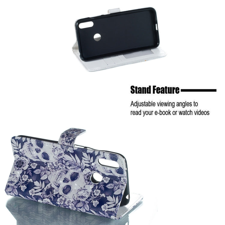 Skull and Flower Pattern 3D Horizontal Flip Leather Case for Huawei Y7 (2019), with Holder & Card Slots & Photo Frame & Wallet