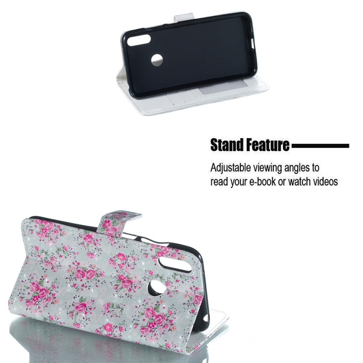Rose Pattern 3D Horizontal Flip Leather Case for Huawei Y7 (2019), with Holder & Card Slots & Photo Frame & Wallet