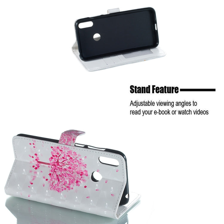 Pink Tree Pattern 3D Horizontal Flip Leather Case for Huawei Y7 (2019), with Holder & Card Slots & Photo Frame & Wallet