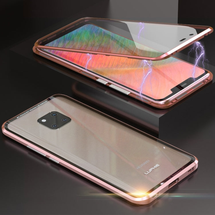 Ultra Slim Double Sides Magnetic Adsorption Angular Frame Tempered Glass Magnet Flip Case for Huawei Mate 20 Pro