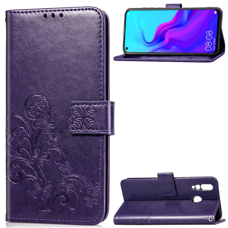 Lucky Clover Pressed Flowers Pattern Leather Case for Huawei Nova 4, with Holder & Card Slots & Wallet & Hand Strap