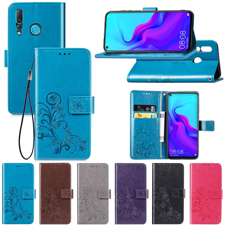 Lucky Clover Pressed Flowers Pattern Leather Case for Huawei Nova 4, with Holder & Card Slots & Wallet & Hand Strap