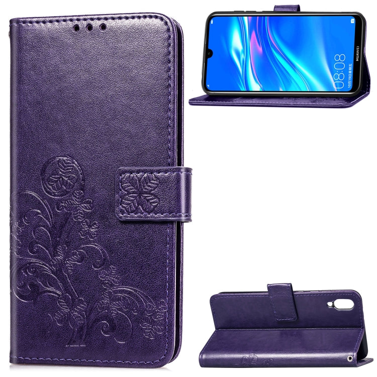 Lucky Clover Pressed Flowers Pattern Leather Case for Huawei Enjoy 9, with Holder & Card Slots & Wallet & Hand Strap