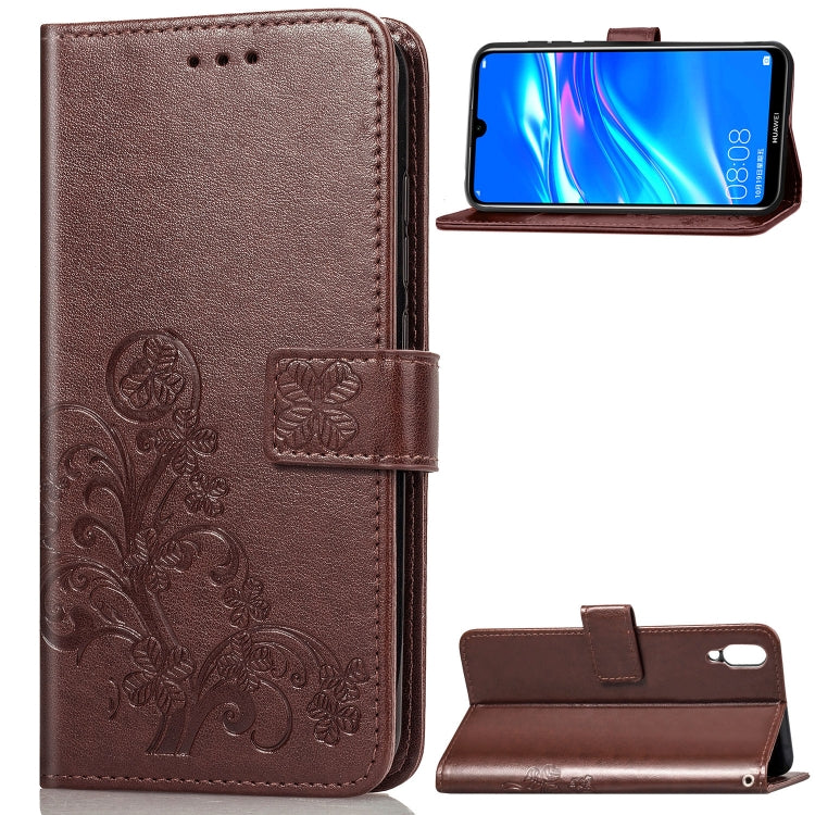 Lucky Clover Pressed Flowers Pattern Leather Case for Huawei Enjoy 9, with Holder & Card Slots & Wallet & Hand Strap