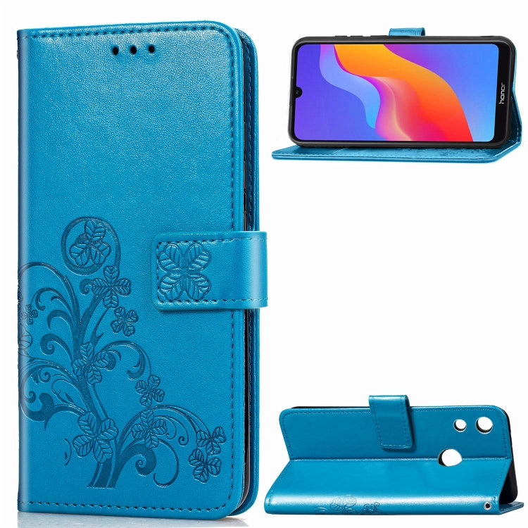 Lucky Clover Pressed Flowers Pattern Leather Case for Huawei Honor 8A, with Holder & Card Slots & Wallet & Hand Strap