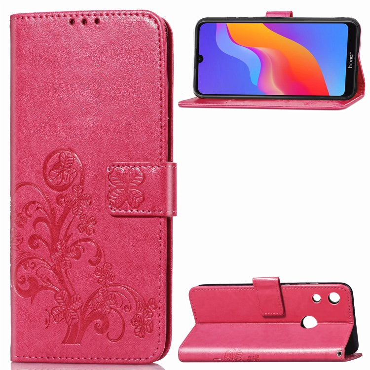 Lucky Clover Pressed Flowers Pattern Leather Case for Huawei Honor 8A, with Holder & Card Slots & Wallet & Hand Strap