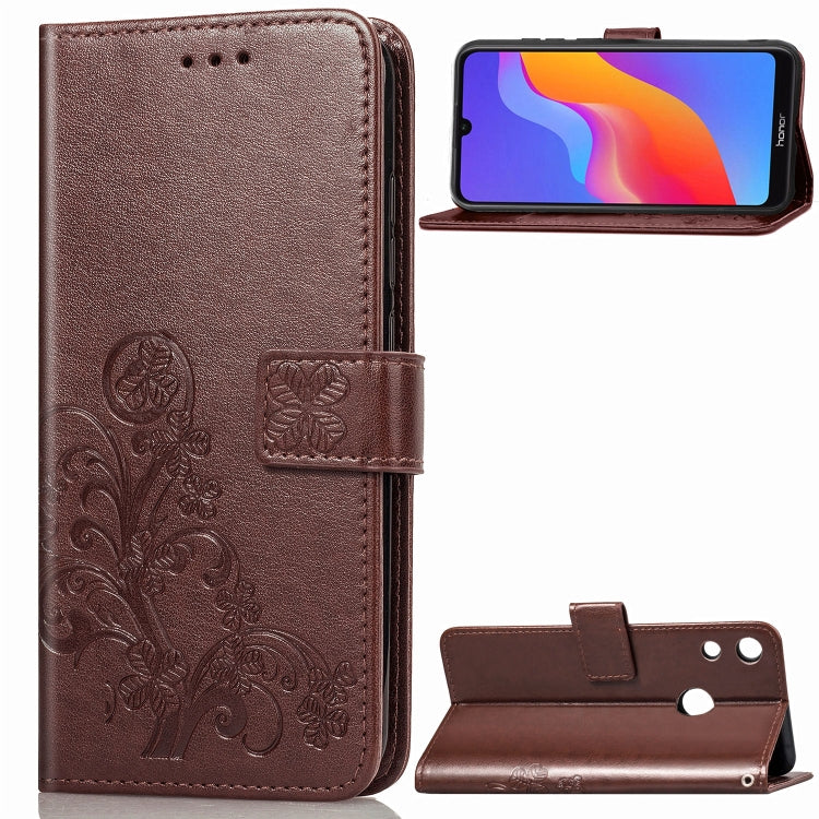 Lucky Clover Pressed Flowers Pattern Leather Case for Huawei Honor 8A, with Holder & Card Slots & Wallet & Hand Strap