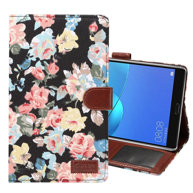 dibase for Huawei MediaPad M5 8.4 inch Flower Pattern Cloth Surface PU Leather Case with Holder & Card Slots & Wallet & Sleep / Wake-up Function(Black)