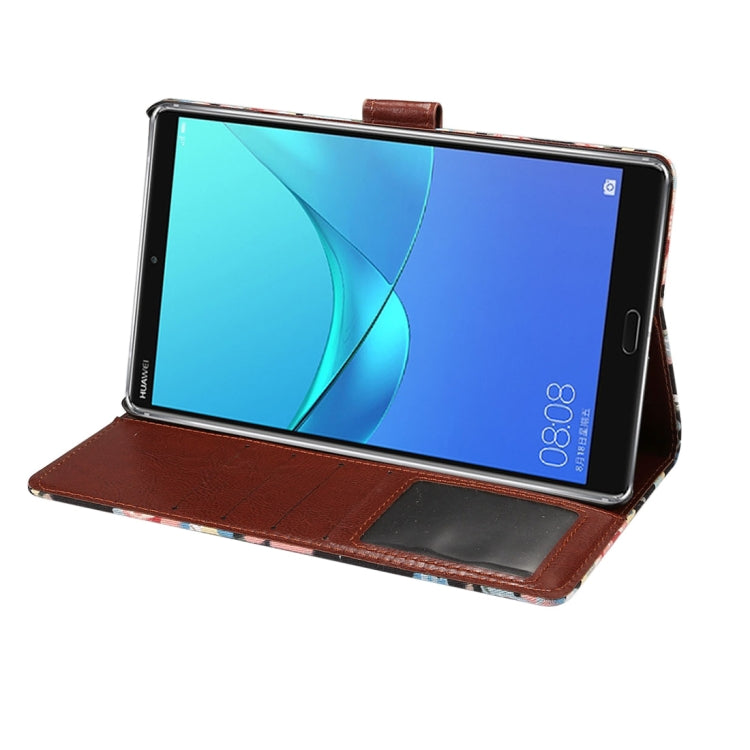 dibase for Huawei MediaPad M5 8.4 inch Flower Pattern Cloth Surface PU Leather Case with Holder & Card Slots & Wallet & Sleep / Wake-up Function(Black)