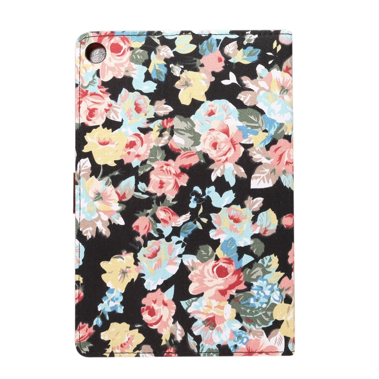 dibase for Huawei MediaPad M5 10.8 inch Flower Pattern Cloth Surface PU Leather Case with Holder & Card Slots & Wallet(Black)