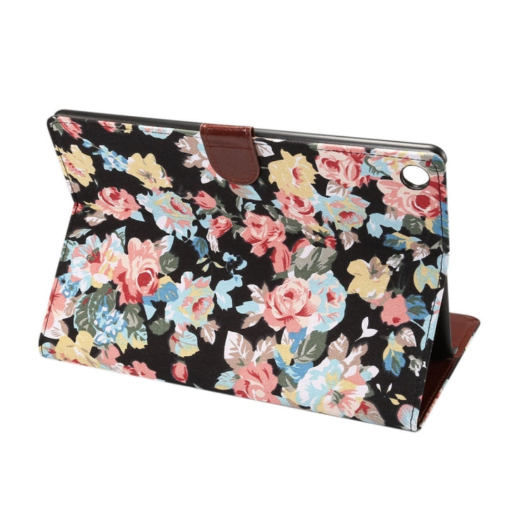dibase for Huawei MediaPad M5 10.8 inch Flower Pattern Cloth Surface PU Leather Case with Holder & Card Slots & Wallet(Black)