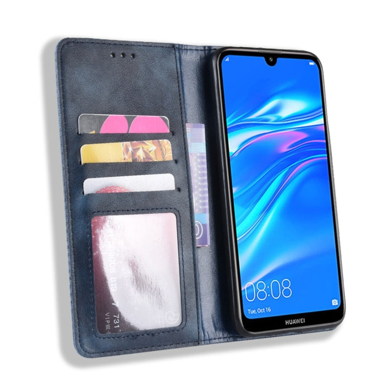 Magnetic Buckle Retro Texture Horizontal Flip Leather Case for Huawei Y7 (2019) / Y7 Prime (2019), with Holder & Card Slots & Wallet