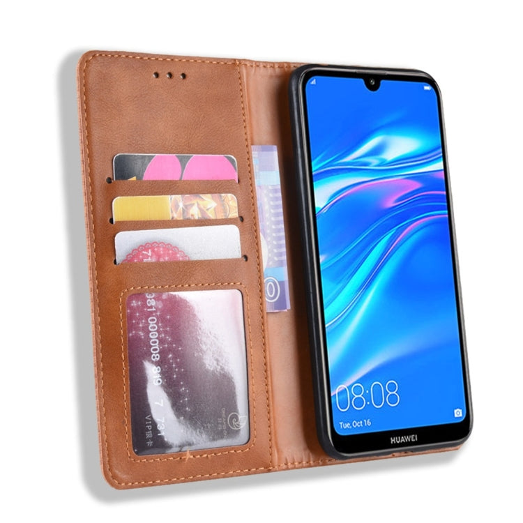 Magnetic Buckle Retro Texture Horizontal Flip Leather Case for Huawei Y7 (2019) / Y7 Prime (2019), with Holder & Card Slots & Wallet