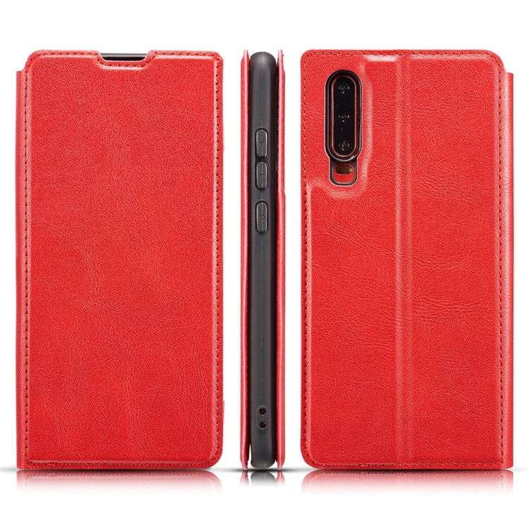 Retro Simple Ultra-thin Magnetic Horizontal Flip Leather Case for Huawei P30, with Holder & Card Slots & Lanyard