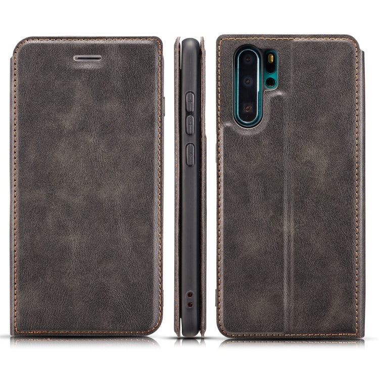 Retro Simple Ultra-thin Magnetic Horizontal Flip Leather Case for Huawei P30 Pro, with Holder & Card Slots & Lanyard