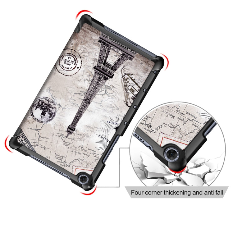 Retro Tower Pattern Colored Drawing Horizontal Flip Leather Case for Huawei MediaPad M5 Lite 8.0 inch, with Three-folding Holder