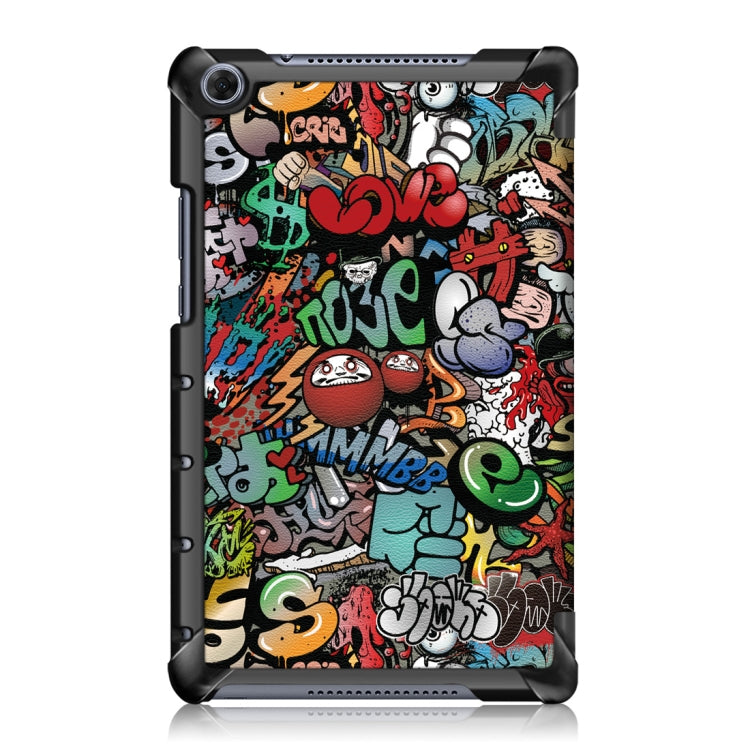 Graffiti Pattern Colored Drawing Horizontal Flip Leather Case for Huawei MediaPad M5 Lite 8.0 inch, with Three-folding Holder
