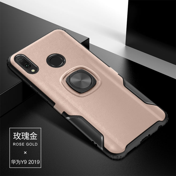 Shockproof Car Magnetic Case with 360 Degree Gold Armor Ring for Huawei Y9 (2019)