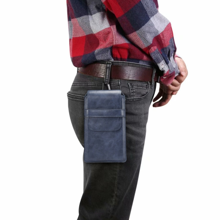 Men Lambskin Texture Multi-functional Universal Mobile Phone Waist Pack Leather Case for 7.2 Inch or Below Smartphones