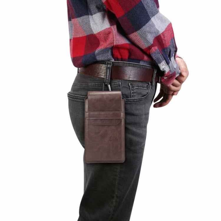 Men Lambskin Texture Multi-functional Universal Mobile Phone Waist Pack Leather Case for 6.3 Inch or Below Smartphones