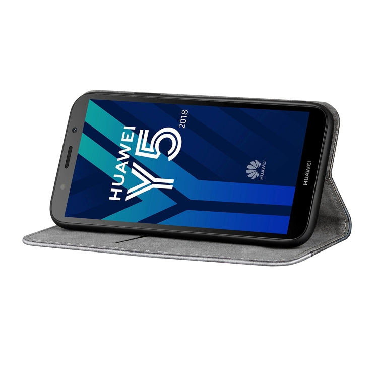 Business Solid Color Stitching Horizontal Flip Leather Case for Huawei Y5 Primeï¼ˆ2018ï¼‰, with Holder & Card Slots & Wallet & Lanyard