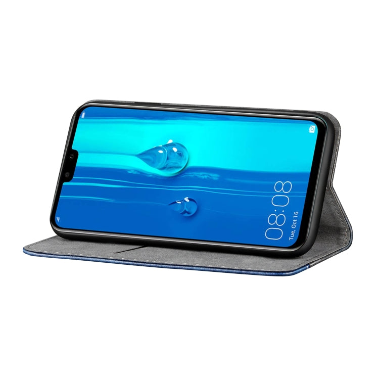 Business Solid Color Stitching Horizontal Flip Leather Case for Huawei Y9ï¼ˆ2019ï¼‰, with Holder & Card Slots & Wallet & Lanyard