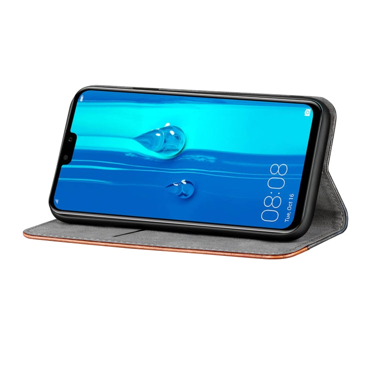 Business Solid Color Stitching Horizontal Flip Leather Case for Huawei Y9ï¼ˆ2019ï¼‰, with Holder & Card Slots & Wallet & Lanyard