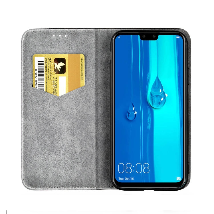 Business Solid Color Stitching Horizontal Flip Leather Case for Huawei Y9ï¼ˆ2019ï¼‰, with Holder & Card Slots & Wallet & Lanyard