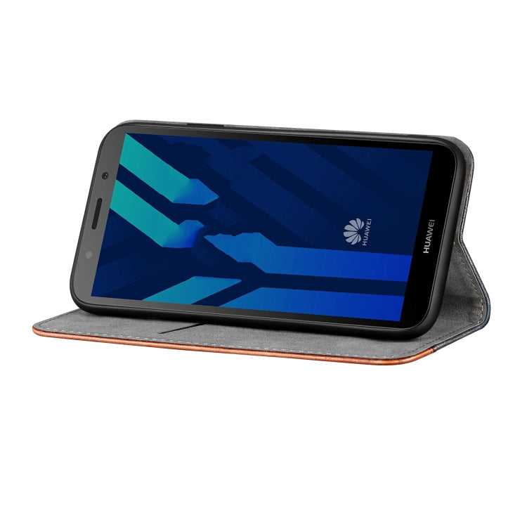 Business Solid Color Stitching Horizontal Flip Leather Case for Huawei Enjoy 7S, with Holder & Card Slots & Wallet & Lanyard