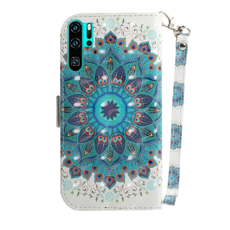 Peacock Wreath Pattern 3D Coloured Drawing Horizontal Flip Leather Case for Huawei P30 Pro, with Holder & Card Slots & Wallet