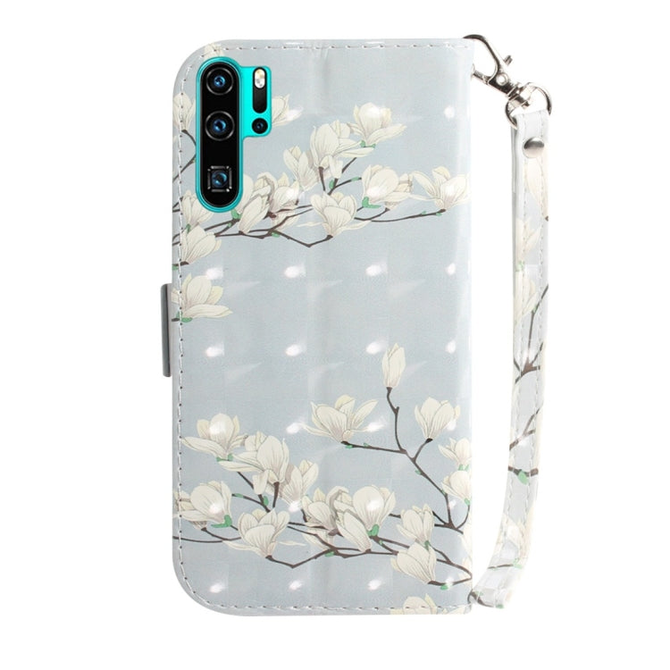 Magnolia Pattern 3D Coloured Drawing Horizontal Flip Leather Case for Huawei P30 Pro, with Holder & Card Slots & Wallet