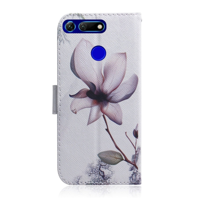 Magnolia Flower Pattern Coloured Drawing Horizontal Flip Leather Case for Huawei Honor View 20, with Holder & Card Slots & Wallet