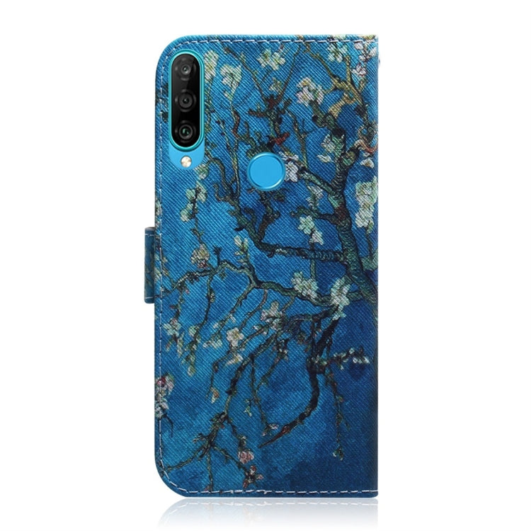 Apricot Flower Pattern Coloured Drawing Horizontal Flip Leather Case for Huawei P30 Lite / Nova 4e, with Holder & Card Slots & Wallet