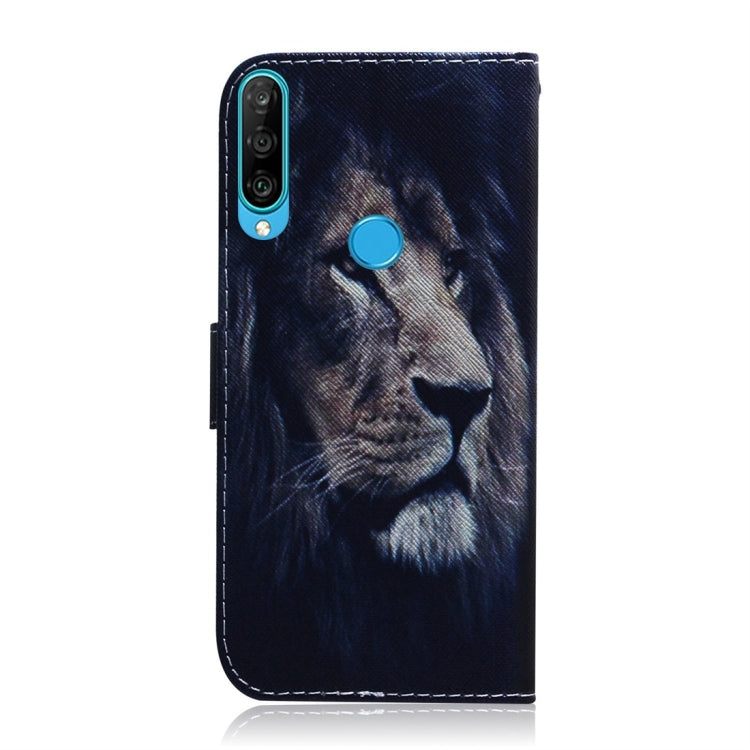 Lion Pattern Coloured Drawing Horizontal Flip Leather Case for Huawei P30 Lite / Nova 4e, with Holder & Card Slots & Wallet