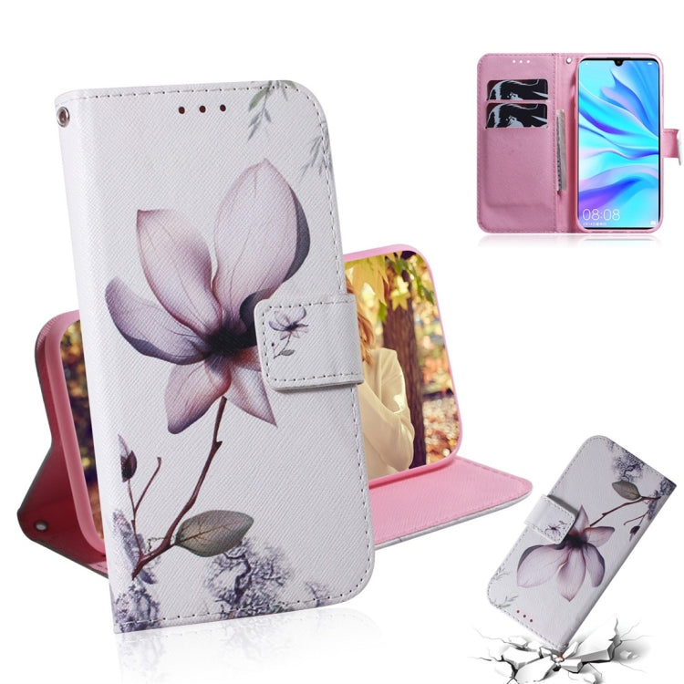 Magnolia Flower Pattern Coloured Drawing Horizontal Flip Leather Case for Huawei P30 Lite / Nova 4e, with Holder & Card Slots & Wallet