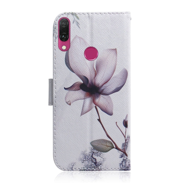 Magnolia Flower Pattern Coloured Drawing Horizontal Flip Leather Case for Huawei Y9 (2019) / Enjoy 9 Plus, with Holder & Card Slots & Wallet