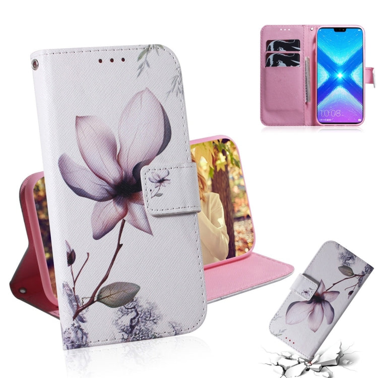 Magnolia Flower Pattern Coloured Drawing Horizontal Flip Leather Case for Huawei Honor 8X, with Holder & Card Slots & Wallet
