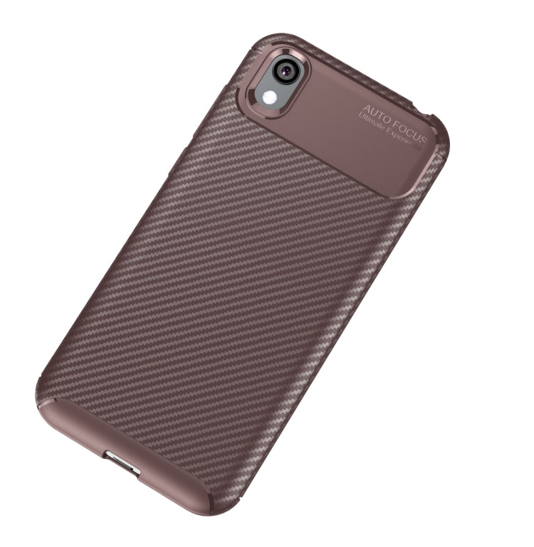 Carbon Fiber Texture Shockproof TPU Case for Huawei Honor 8S (Brown)