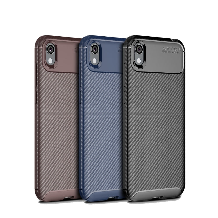 Carbon Fiber Texture Shockproof TPU Case for Huawei Honor 8S (Brown)