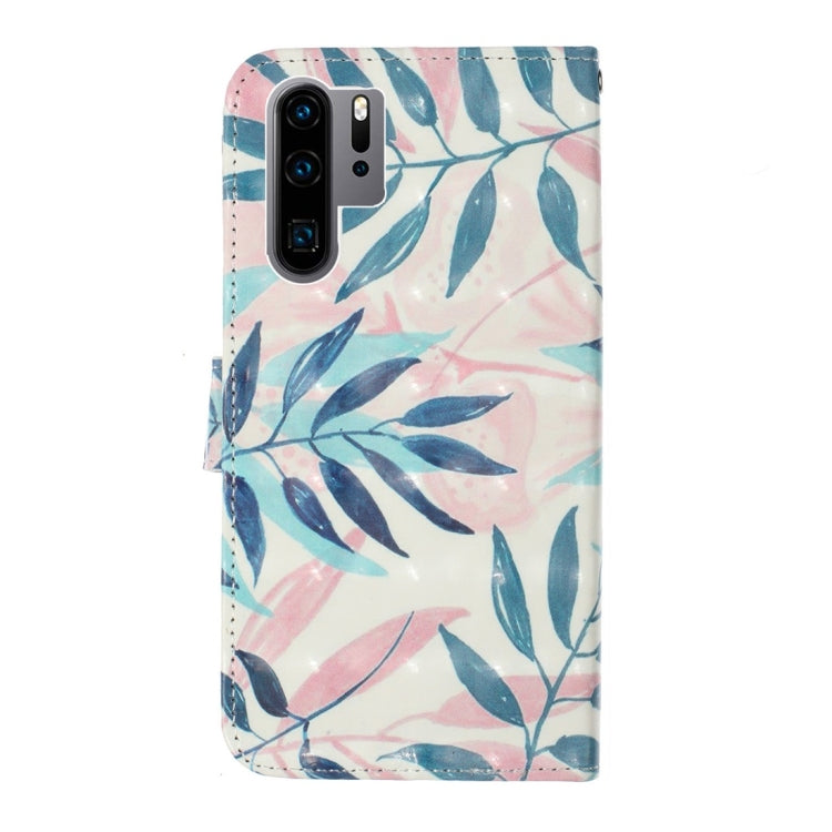 Green Leaves Pattern Colored Drawing Horizontal Flip Leather Case for Huawei P30 Pro, with Holder & Card Slots & Wallet & Lanyard