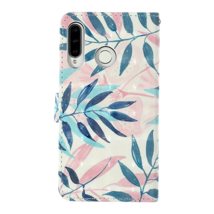 Green Leaves Pattern Colored Drawing Horizontal Flip Leather Case for Huawei P30 Lite, with Holder & Card Slots & Wallet & Lanyard