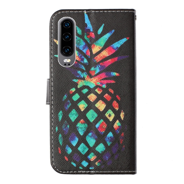 Colorful Pineapple Pattern Colored Drawing Horizontal Flip Leather Case for Huawei P30, with Holder & Card Slots & Wallet & Lanyard