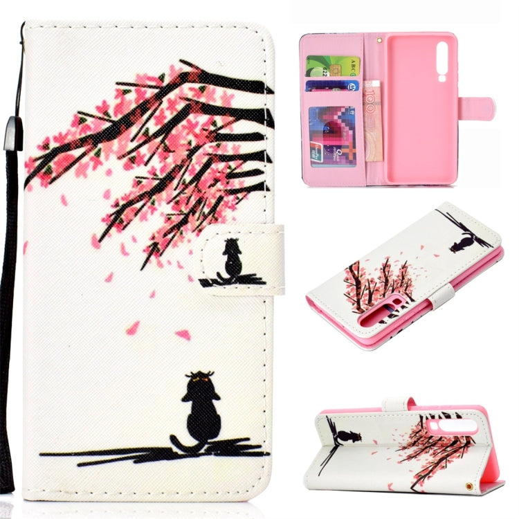 Cherry Tree Pattern Colored Drawing Horizontal Flip Leather Case for Huawei P30, with Holder & Card Slots & Wallet & Lanyard