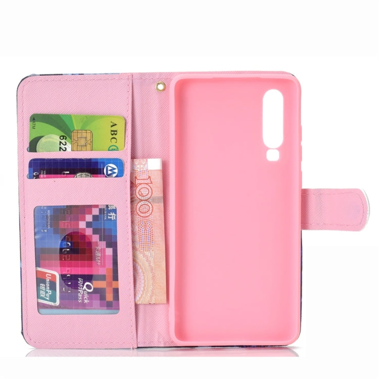 Bookshelf Pattern Colored Drawing Horizontal Flip Leather Case for Huawei P30, with Holder & Card Slots & Wallet & Lanyard