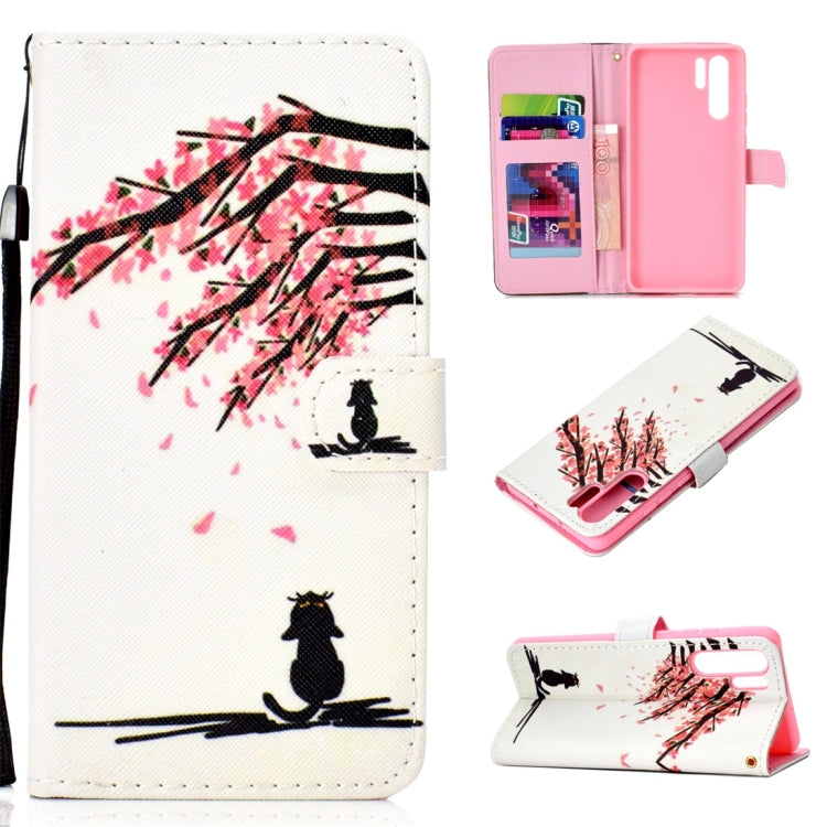 Cherry Tree Pattern Colored Drawing Horizontal Flip Leather Case for Huawei P30 Pro, with Holder & Card Slots & Wallet & Lanyard