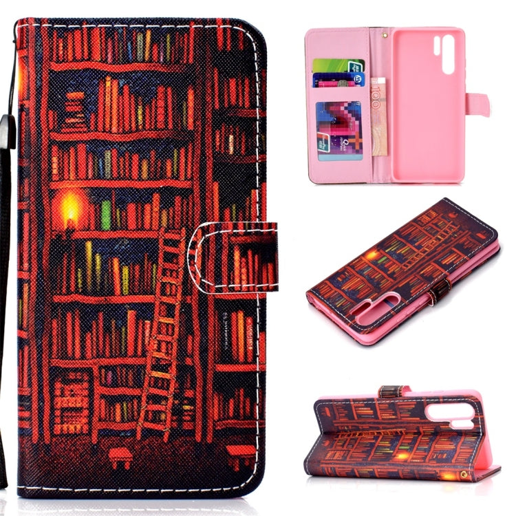 Bookshelf Pattern Colored Drawing Horizontal Flip Leather Case for Huawei P30 Pro, with Holder & Card Slots & Wallet & Lanyard