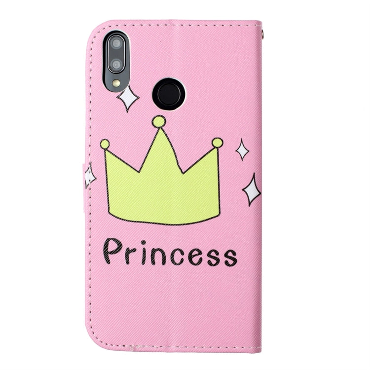 Crown Pattern Colored Drawing Horizontal Flip Leather Case for Huawei P Smart (2019), with Holder & Card Slots & Wallet & Lanyard