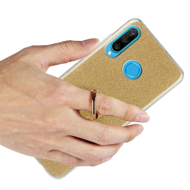 Glittery Powder Shockproof TPU Protective Case for Huawei P30 Lite, with 360 Degree Rotation Ring Holder